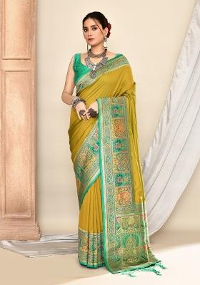 Light Green Embroidered Silk Saree Set