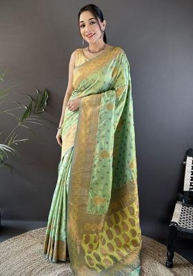 Light Green Woven Silk Saree Set