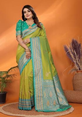 Light Green Embroidered Silk Saree Set