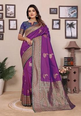 Magenta Embroidered Silk Saree Set