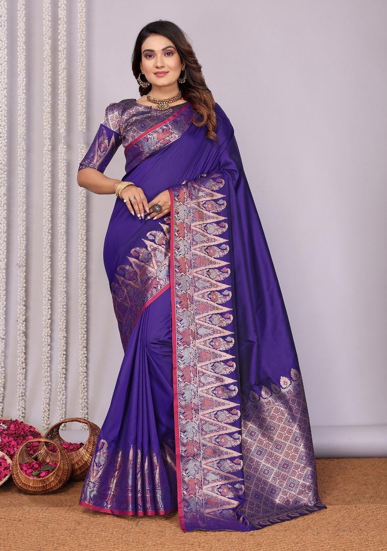 Royal Blue Woven Silk Saree Set