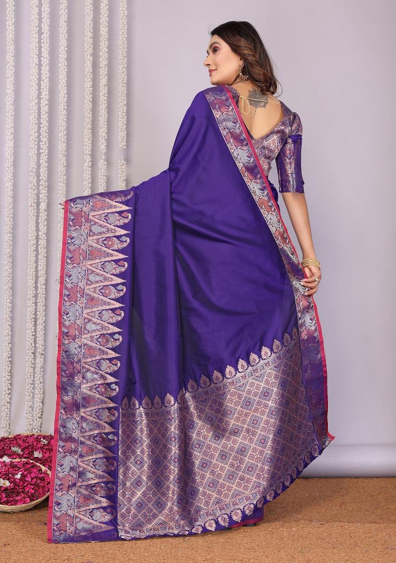 Royal Blue Woven Silk Saree Set