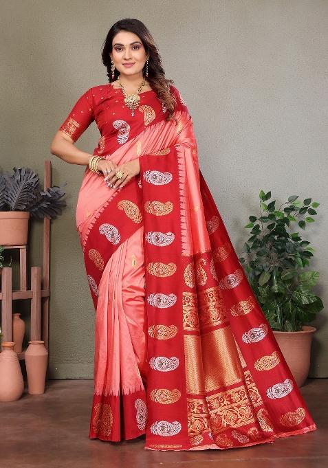 Light Pink Embroidered Silk Saree Set