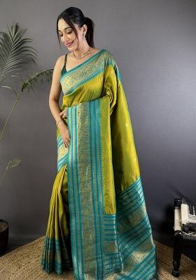 Light Green Woven Silk Saree Set