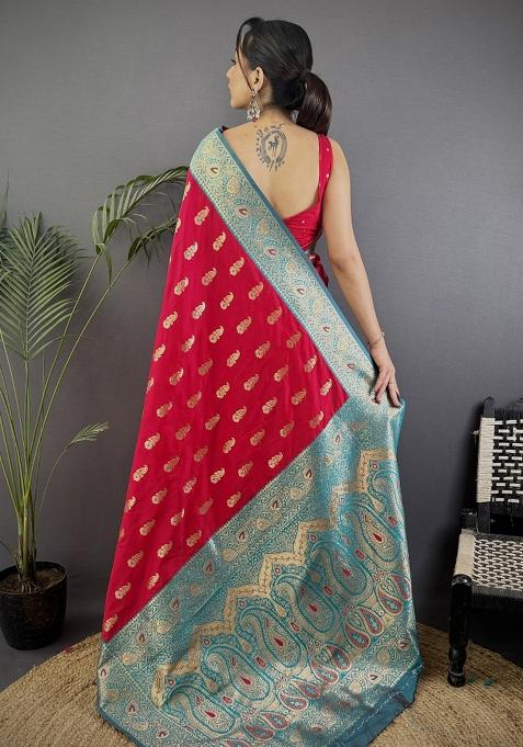 Red Woven Silk Saree Set