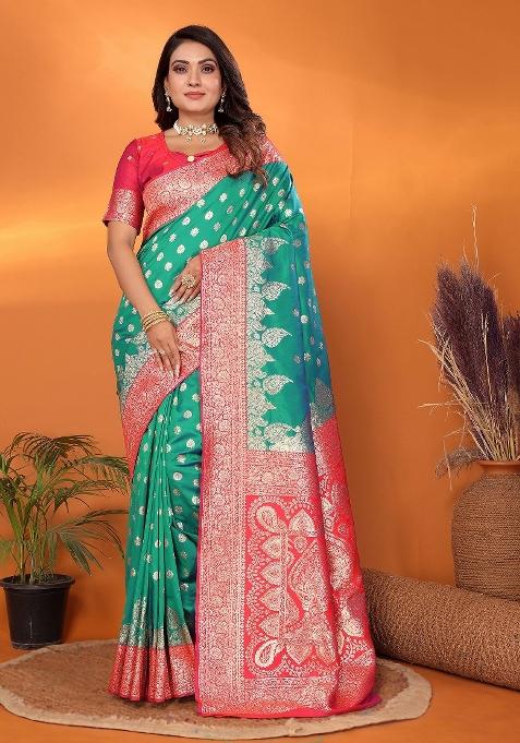 Light Green Woven Silk Saree Set