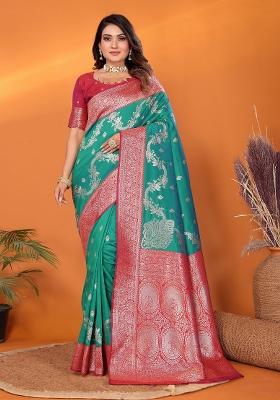 Pine Green Woven Silk Saree Set
