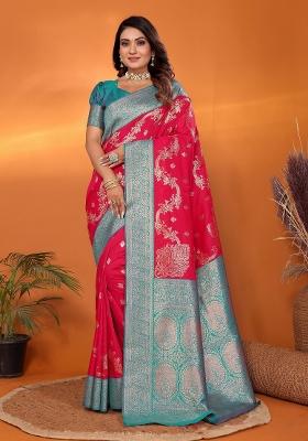 Red Woven Silk Saree Set