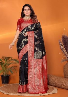 Black Woven Silk Saree Set