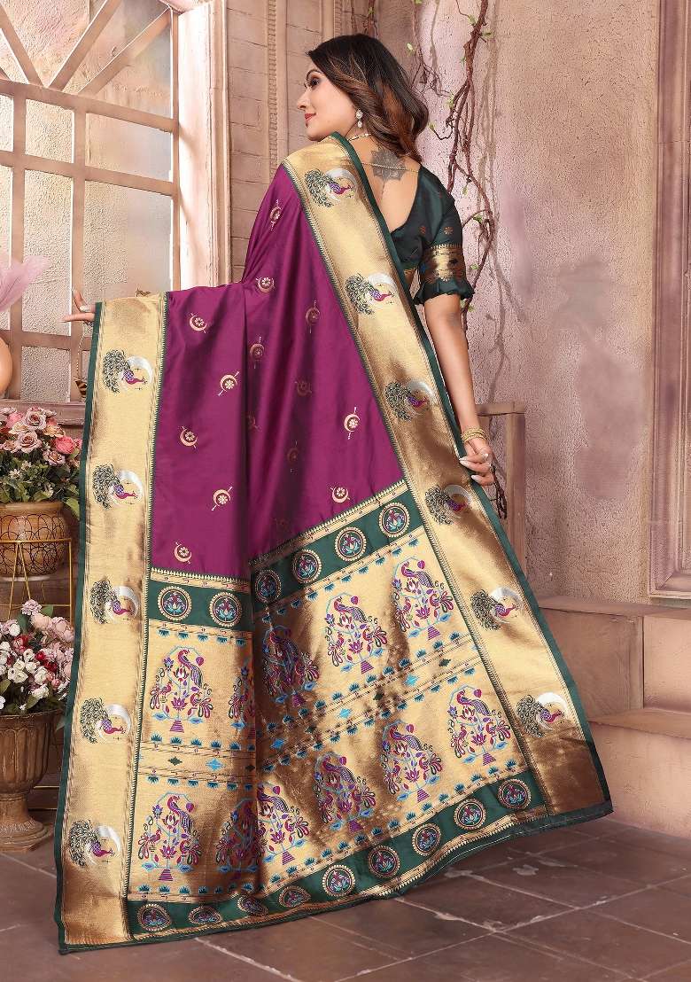 Maroon Woven Silk Blend Saree Set for Diwali and Festive Wear - Indya
