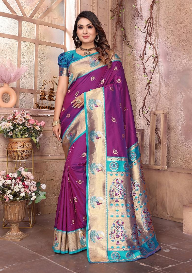 Wine Woven Silk Saree Set