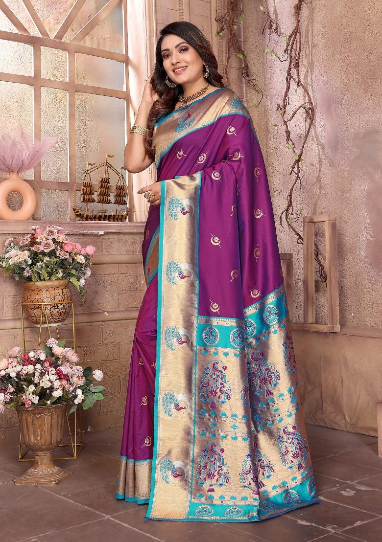 Wine Woven Silk Saree Set