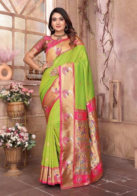 Light Green Woven Silk Saree Set