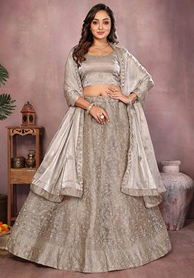 Warm Grey Embroidered Silk Saree Set