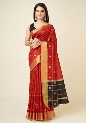 Red Woven Silk Saree Set