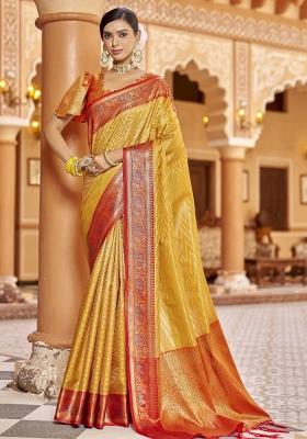Golden Yellow Woven Silk Saree Set