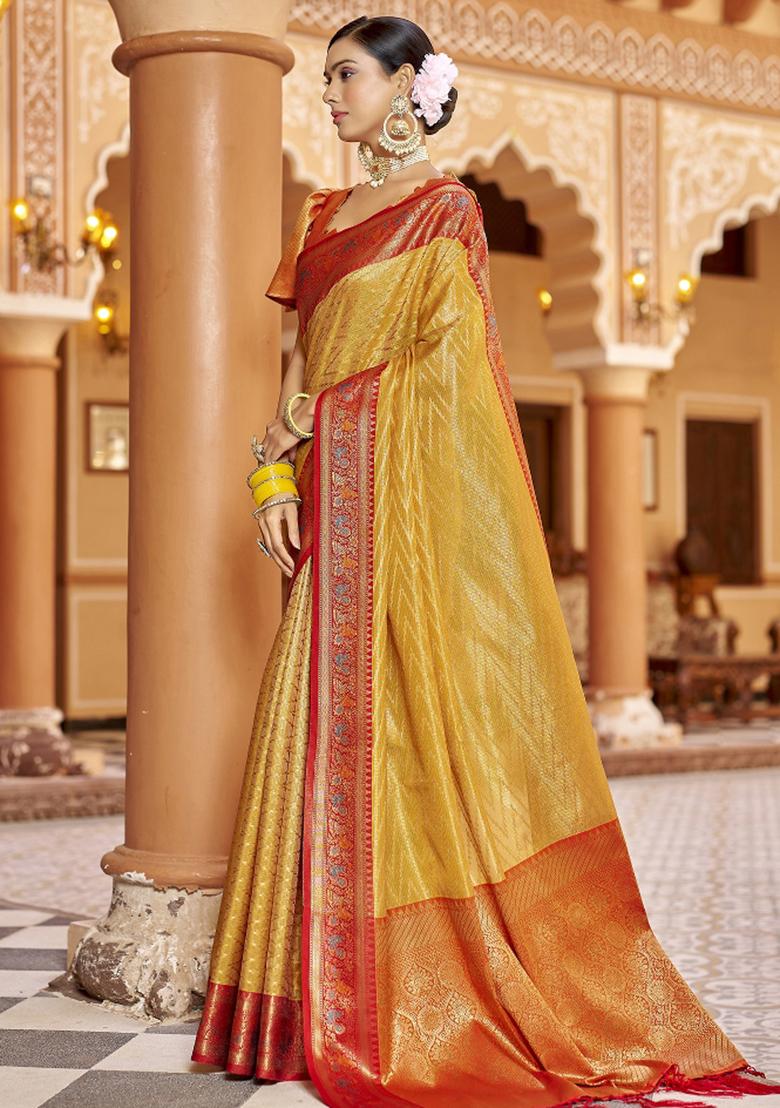 Golden Yellow Woven Silk Saree Set