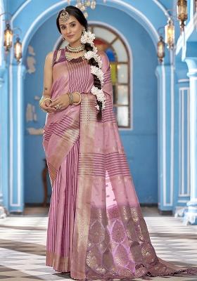 Baby Pink Woven Silk Saree Set