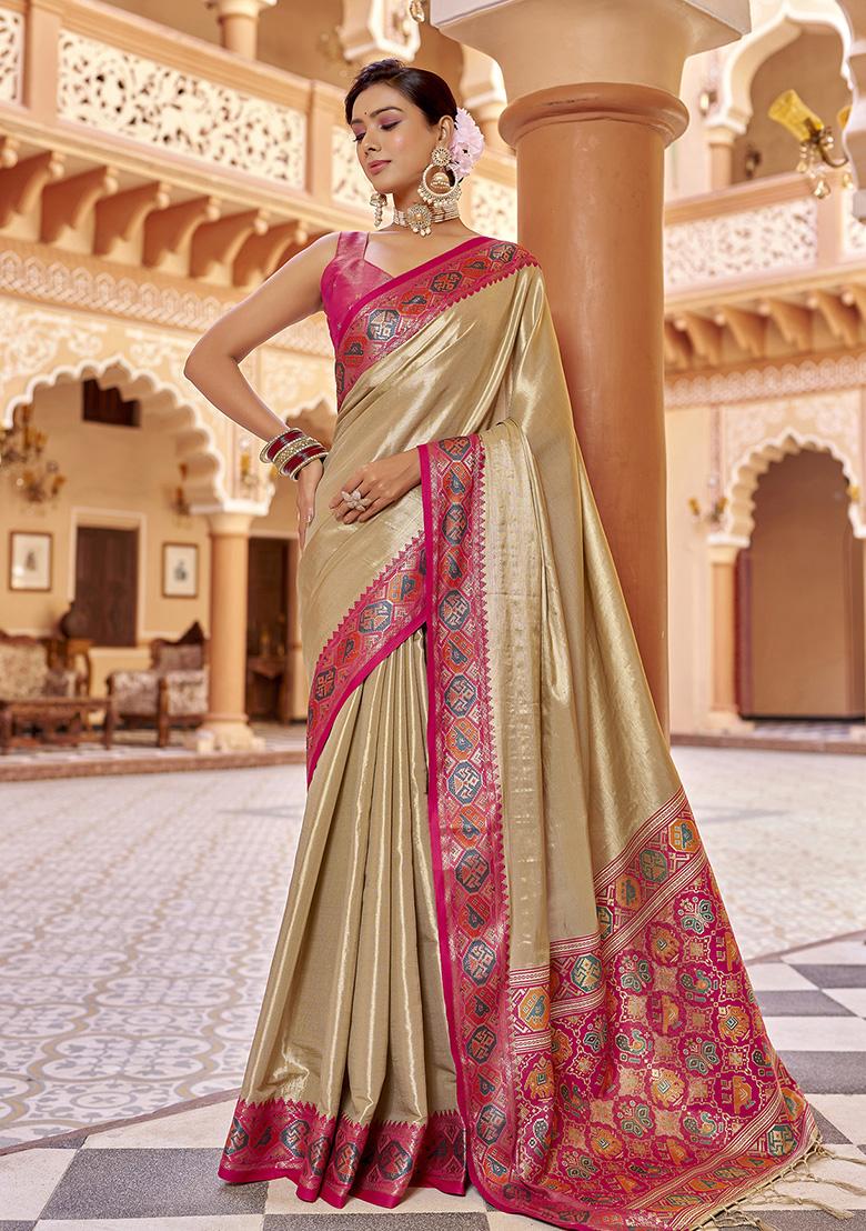 Cream Woven Silk Saree Set