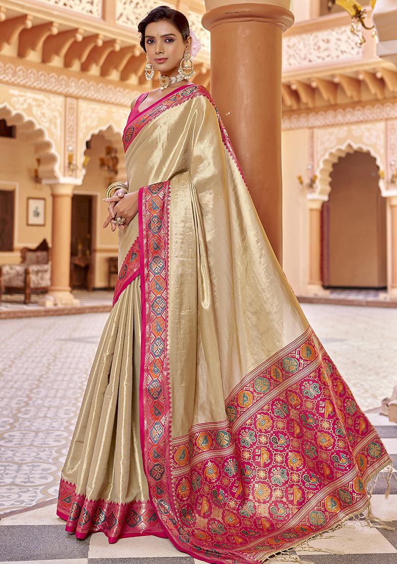 Cream Woven Silk Saree Set