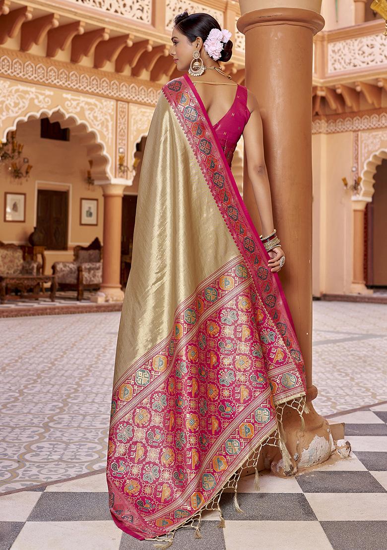 Cream Woven Silk Saree Set