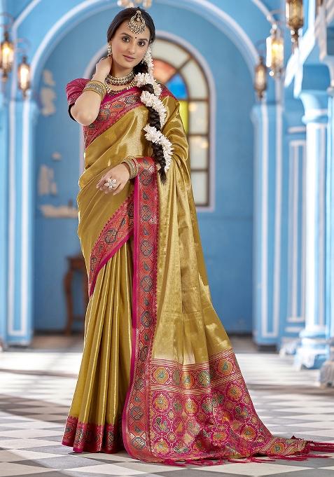 Mustard Woven Silk Saree Set