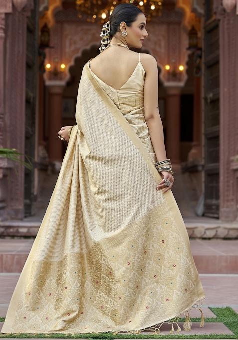 Cream Woven Silk Saree Set