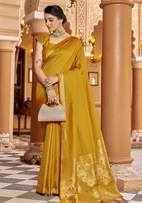 Mustard Woven Silk Saree Set