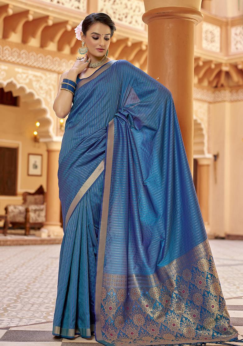 Royal Blue Woven Silk Saree Set