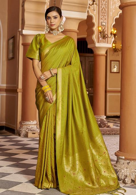 Light Green Woven Silk Saree Set