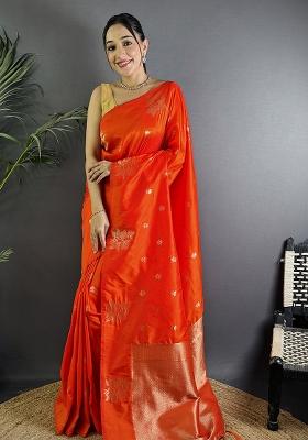 Red Woven Silk Saree Set