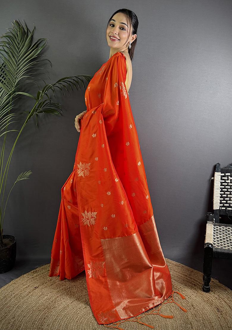 Red Woven Silk Saree Set