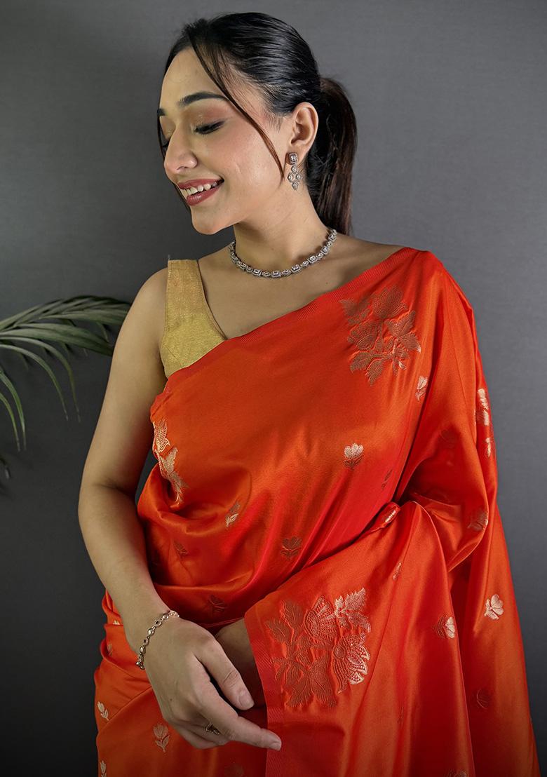 Red Woven Silk Saree Set