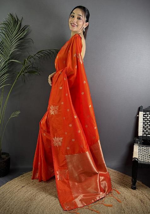 Red Woven Silk Saree Set