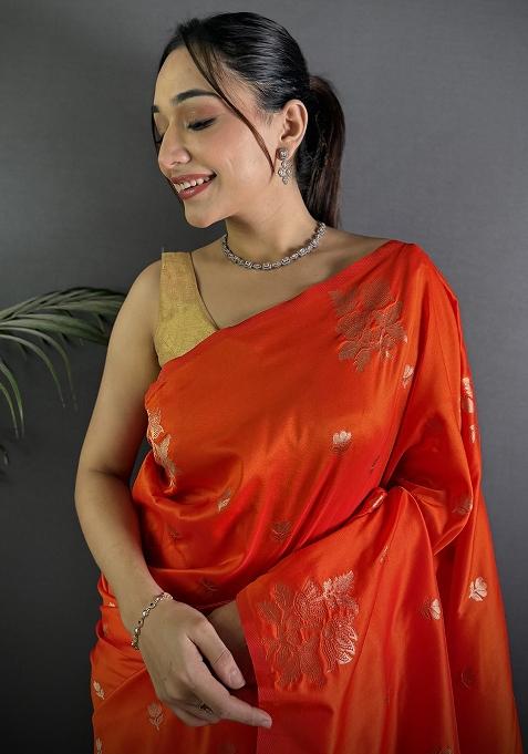 Red Woven Silk Saree Set