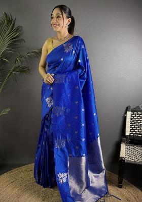 Royal Blue Woven Silk Saree Set