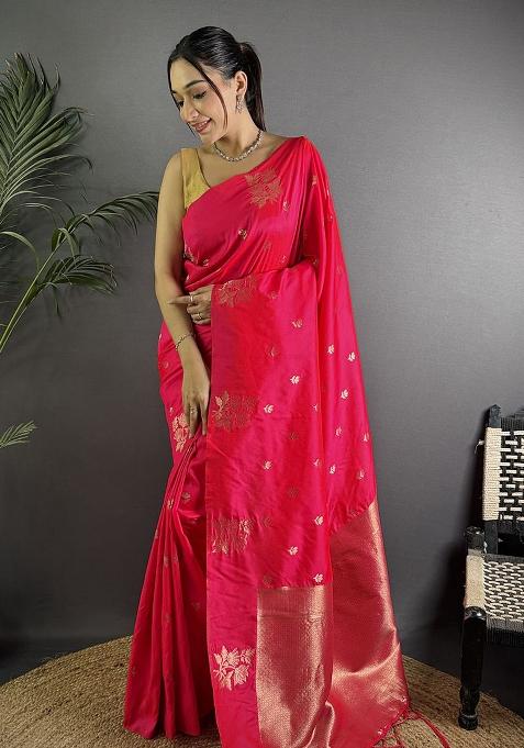 Red Woven Silk Saree Set