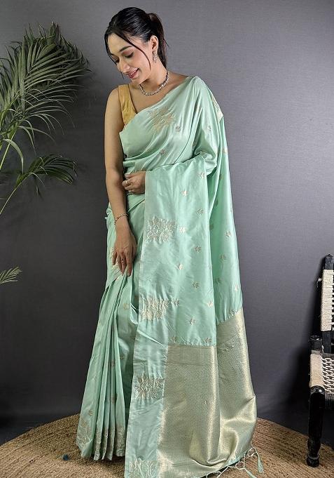 Sea Green Woven Silk Saree Set
