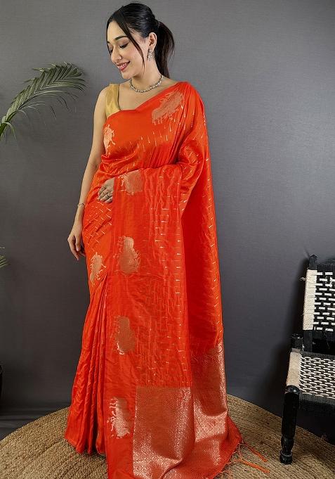 Red Woven Silk Saree Set