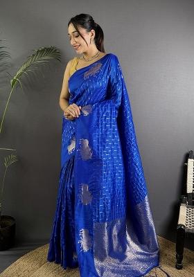 Royal Blue Woven Silk Saree Set