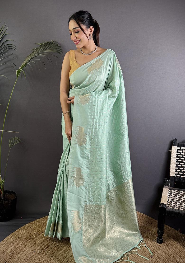Sea Green Woven Silk Saree Set