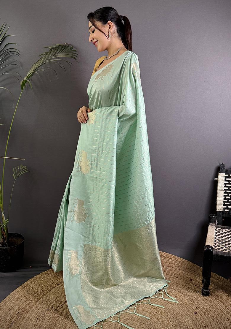 Sea Green Woven Silk Saree Set