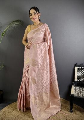 Baby Pink Woven Silk Saree Set