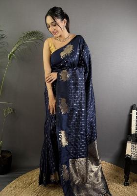 Teal Blue Woven Silk Saree Set