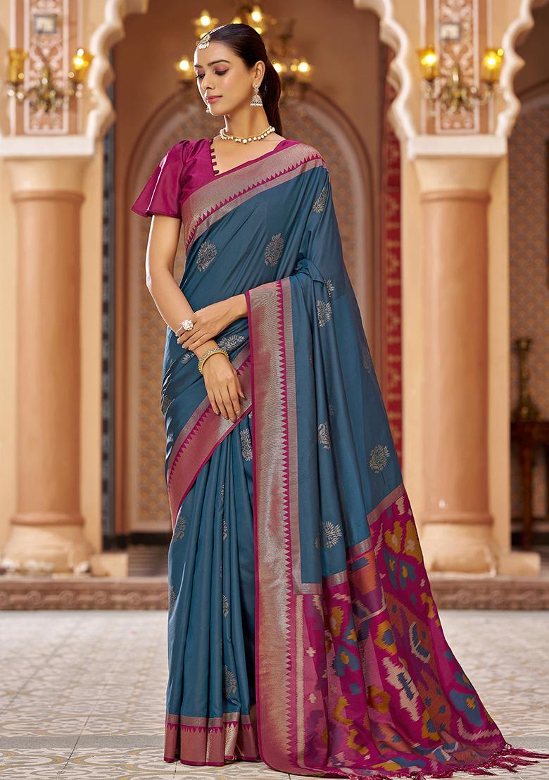 Teal Woven Silk Saree Set