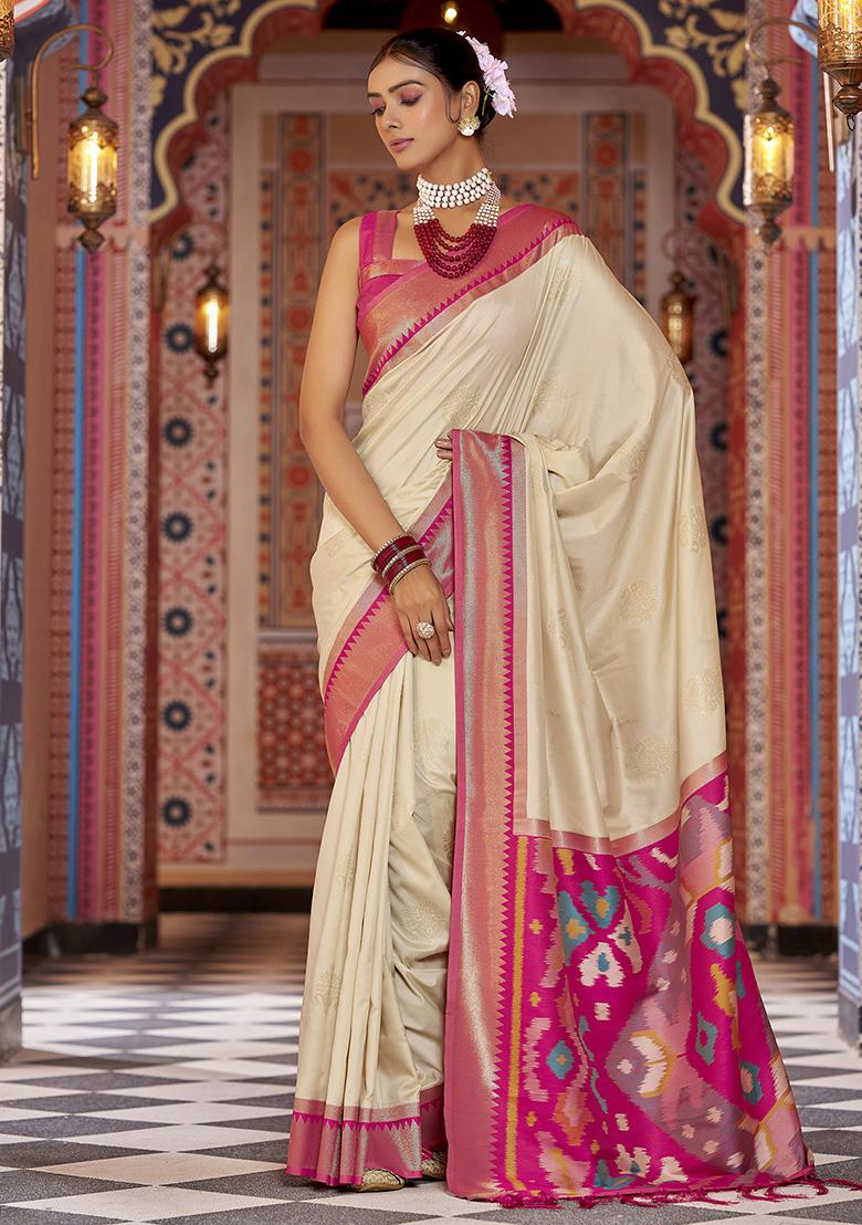 Cream Woven Silk Saree Set