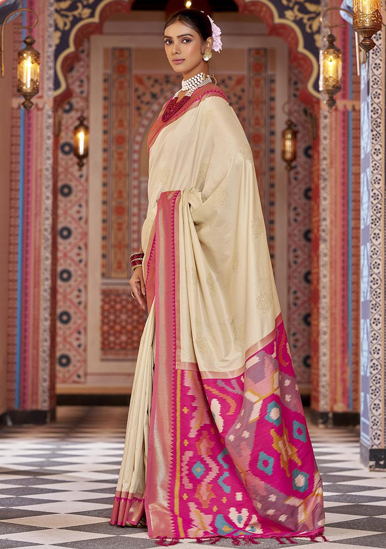 Cream Woven Silk Saree Set