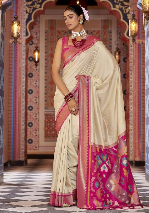 Cream Woven Silk Saree Set