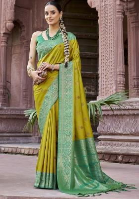 Light Green Woven Silk Saree Set
