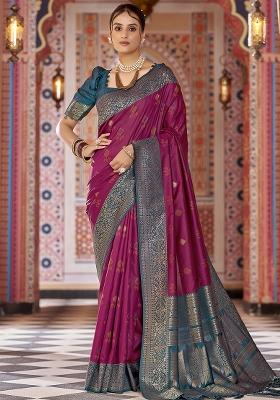 Maroon Woven Silk Saree Set